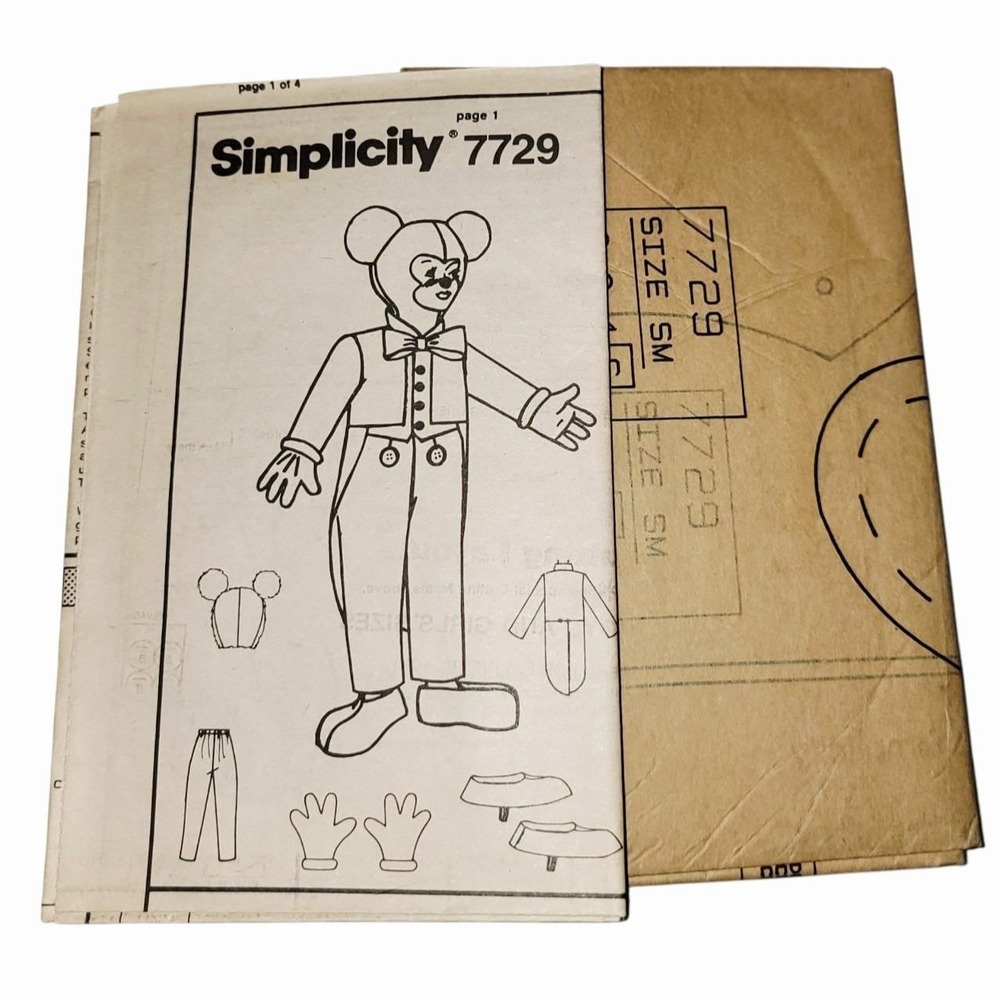 Vintage Simplicity 7729 Walt Disney Mickey Mouse Costume Sewing Pattern Adult - Picture 3 of 3